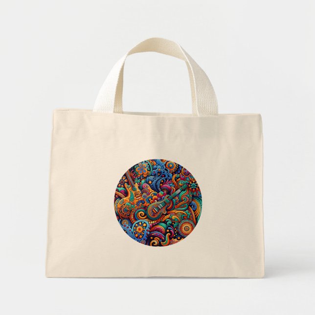 Gitarren im mandala-batik-Stil Mini Stoffbeutel (Vorne)
