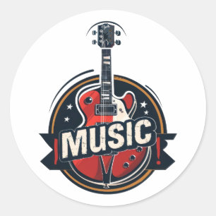 Gitarren-Logo musikalisch Runder Aufkleber