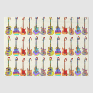 Gitarren mit Weihnachtsmannmützen Buntes Muster Seidenpapier