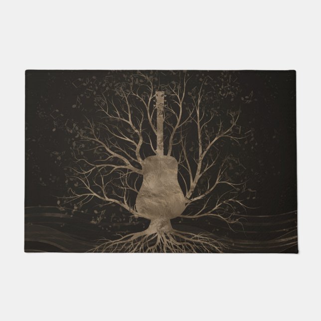 Gitarren-Musik-Baum - Gold und Braun Fußmatte (Vorderseite)