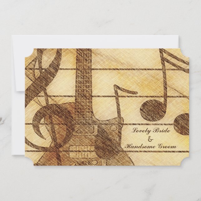 Gitarren-Musik-Creme-Brown-Hochzeit Einladung (Vorderseite)