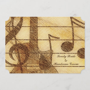 Gitarren-Musik-Creme-Brown-Hochzeit Einladung