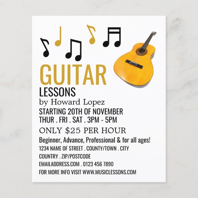 Gitarren-Notizen, Gitarrenunterricht Werbung Flyer (Vorne)