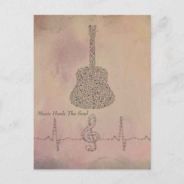 Gitarren-Notizen mit Herz-Beat-Karte Postkarte (Vorderseite)