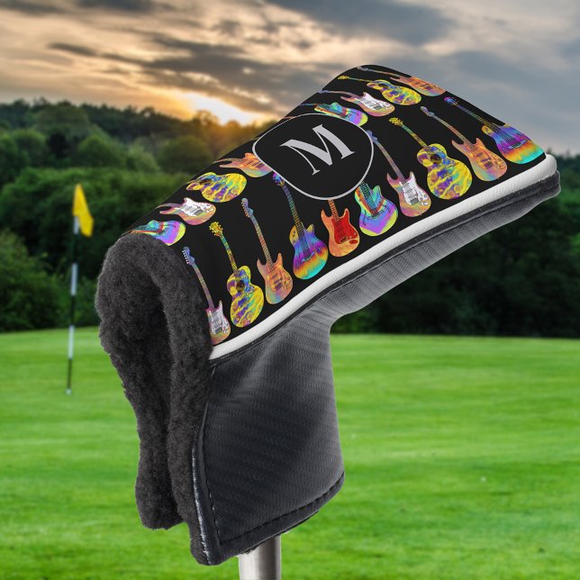 Gitarren personalisiert golf headcover (Guitar pattern monogram black golf head cover)