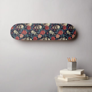 Gitarren, Schädel und Rose Skateboard