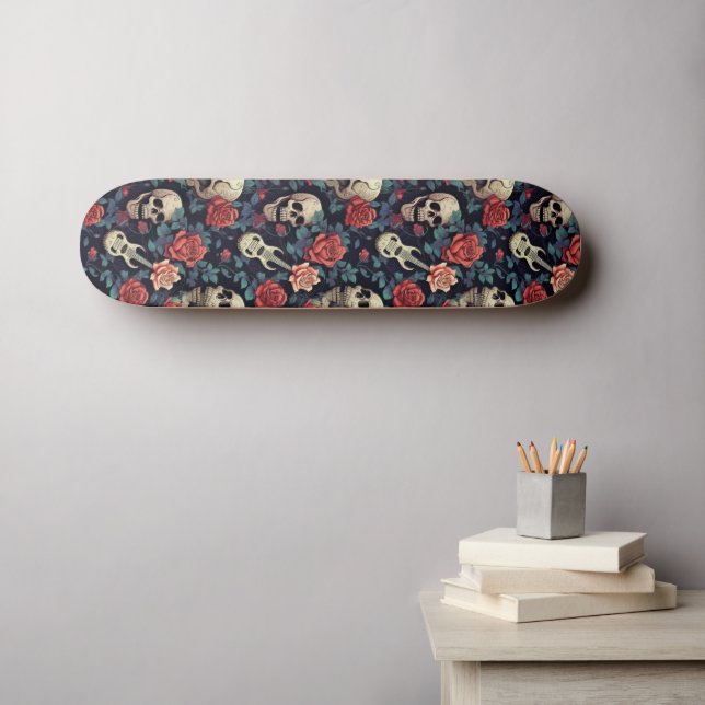 Gitarren, Schädel und Rose Skateboard (Wandkunst (Horz))