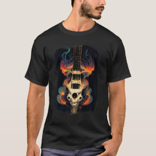 Gitarren-Skelett-Schädel mit Flammen über der Gala T-Shirt