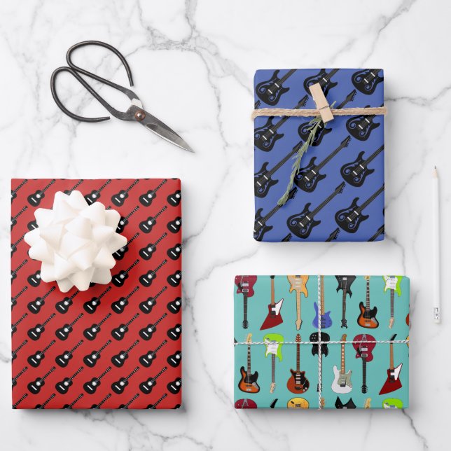 Gitarren-Sortiment: ein Wrapping-Papier Geschenkpapier Set (Vorderseite)