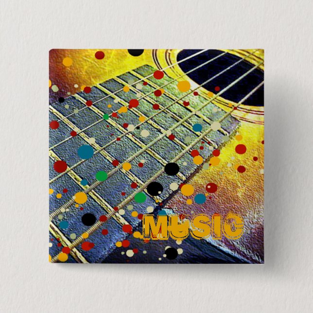 Gitarren Strings Musikalische Wasserfarbe Button (Vorderseite)