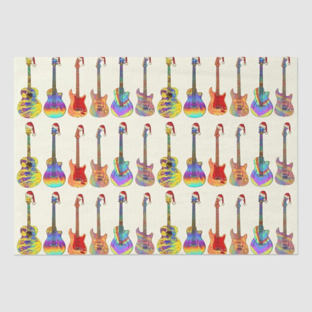 Gitarren tragen farbenfrohe Weihnachtsmannmützen Seidenpapier (Vorderseite)