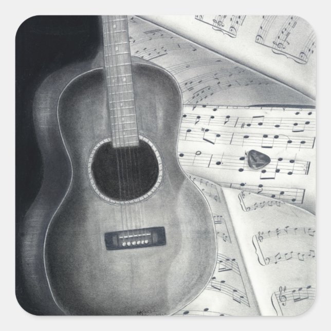 Gitarren- und Notenaufkleber Quadratischer Aufkleber (Vorderseite)