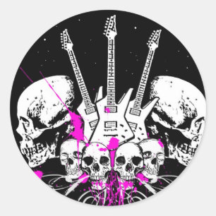Gitarren und Schädel Runder Aufkleber