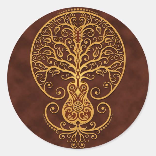 Gitarrenbaum, Golden Brown Runder Aufkleber (Vorderseite)