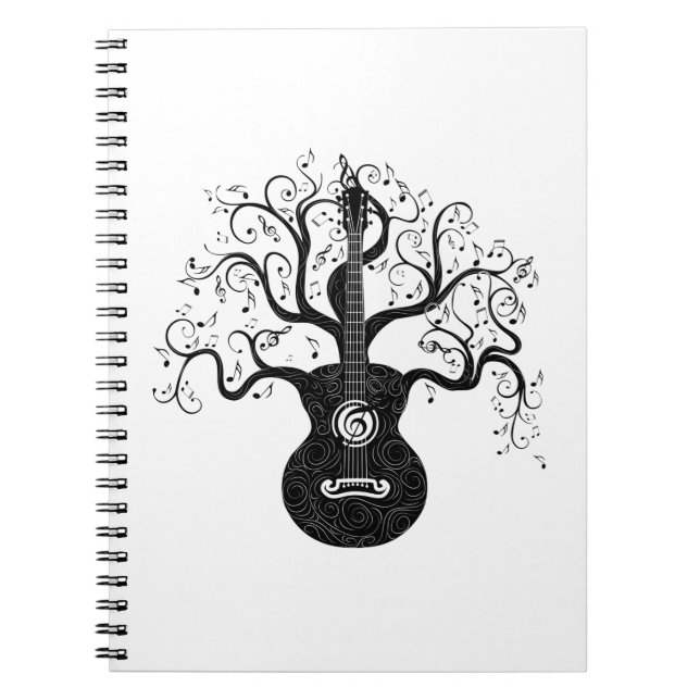 Gitarrenbaum und Musiknoten Notizblock (Vorderseite)