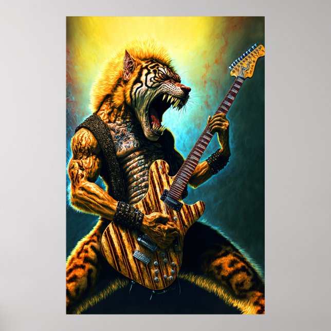 Gitarrenbestie - Rock and Roll Tiger Poster Print (Vorne)