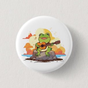 Gitarrenfrosch Sonnenuntergang Kawaii Musikdesign Button