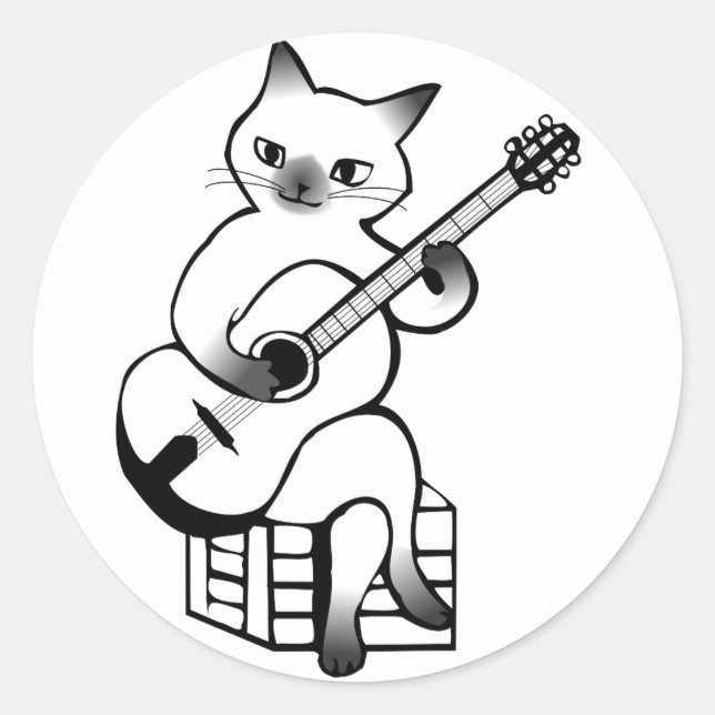 Gitarrenkatzenaufkleber Runder Aufkleber (Vorderseite)