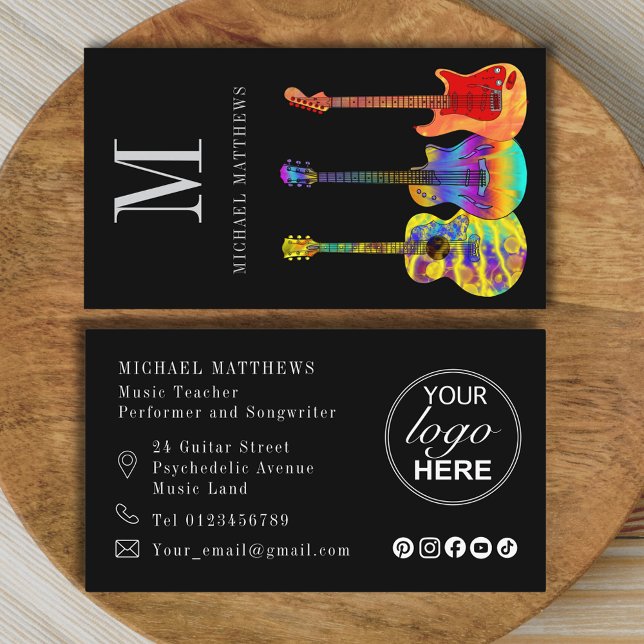 Gitarrenlehrer Musician Logo und Social Media Visitenkarte (Modern guitar teacher musician logo and social media custom business card)