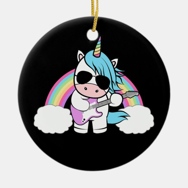 Gitarrenmusik Lover Gitarrist Unicorn Rainbow Keramik Ornament (Vorne)