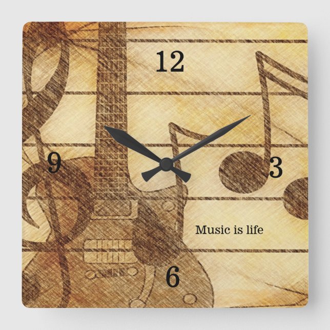 Gitarrenmusik Thema Wall Clock Quadratische Wanduhr (Vorderseite)