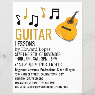 Gitarrennotizen, Gitarrenunterricht Werbeflyer Flyer