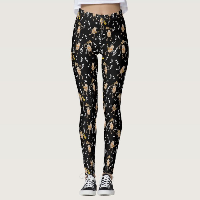 Gitarrenrocks Musiknoten Muster Leggings (Vorderseite)