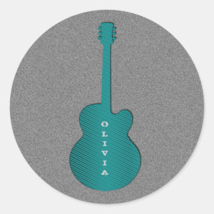 Gitarrenrundkleber gestreift, Türkis Runder Aufkleber