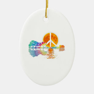 Gitarrensee Schatten Frieden Liebe Gitarre Hippie Keramik Ornament