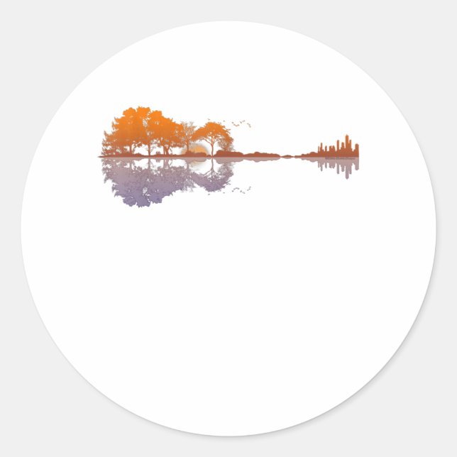 Gitarrensee Spiegelungen Musik und Gitarre Lover Runder Aufkleber (Vorderseite)