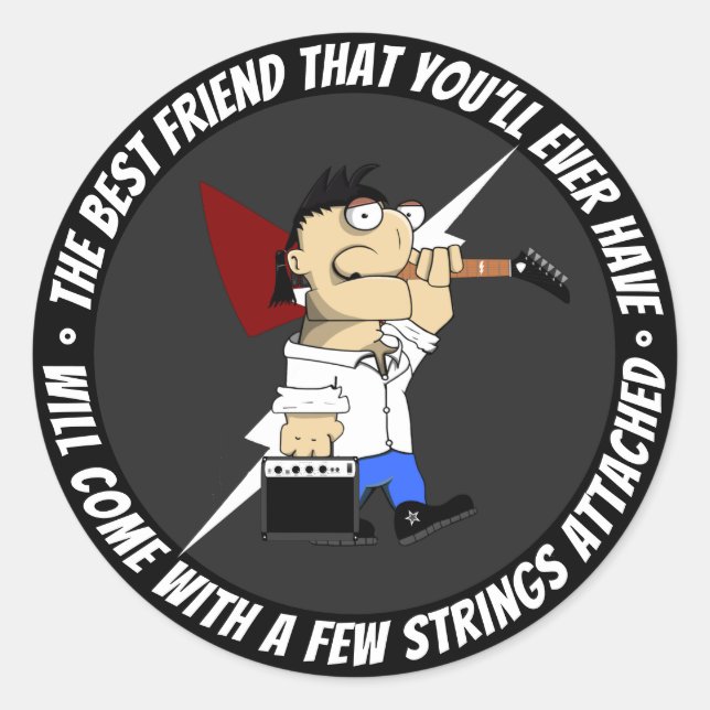 Gitarrenspieler Bester Freund auf der Straße Carto Runder Aufkleber (Vorderseite)