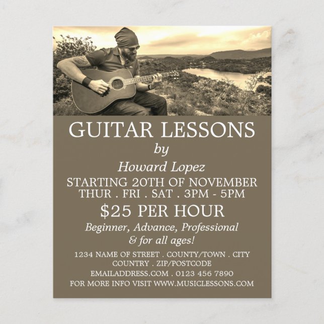 Gitarrenspieler, Gitarrenunterricht Flyer für Werb (Vorne)