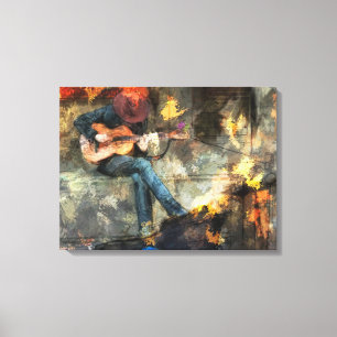 Gitarrenspieler in Cowboy-Hut Leinwanddruck
