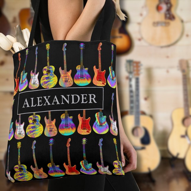 Gitarrenspieler Name Gitarrist Music Tasche (Colorful guitar personalized name tote bag for guitarists musicians music teachers psychedelic )