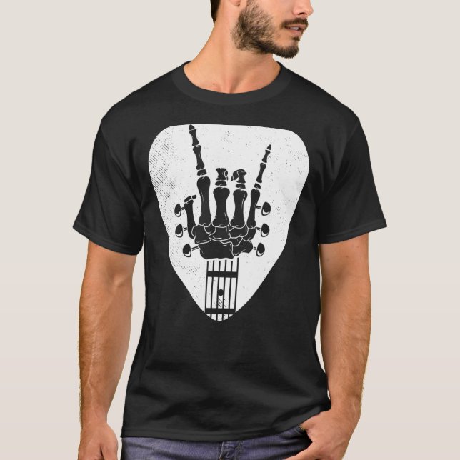 Gitarrenspieler tee Skeleton Rock Hand Pose gemisc (Vorderseite)