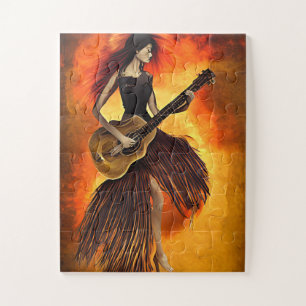 Gitarrenspielerin Rot Sky Abstrakte Originalkunst
