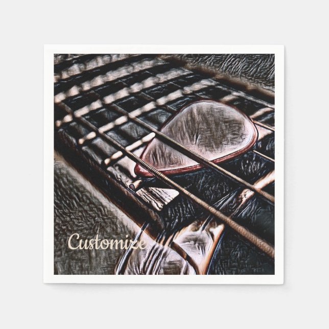 Gitarrenstränge in Lederpapier Napkins Serviette (Vorderseite)