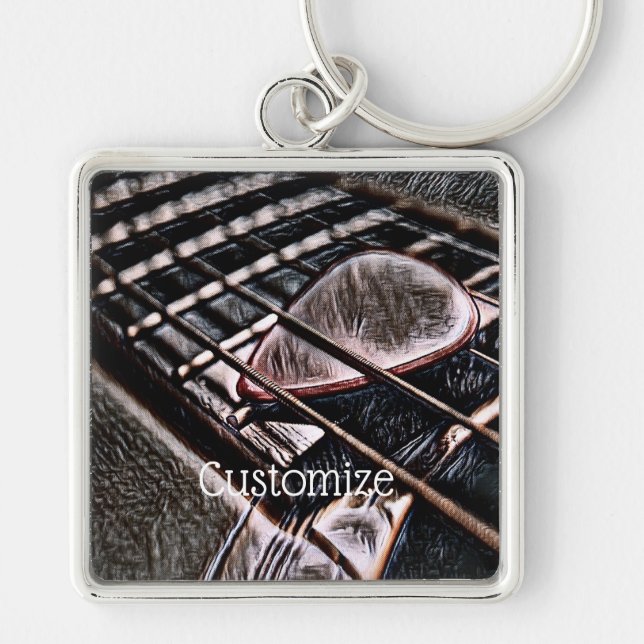 Gitarrenstränge in LederSquare Premium Key Chain Schlüsselanhänger (Vorne)