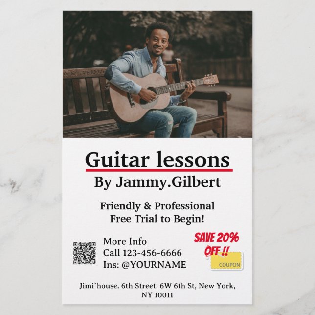 Gitarrenunterricht Flyer Zweiseitige Druckausgabe (Vorne)
