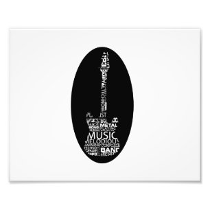 Gitarrenwort-Fülleweiß auf schwarzer Musik Fotodruck