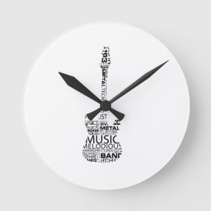 Gitarrenwortfülleschwarz-Musikbild Runde Wanduhr