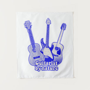 Gitarrist aus Leidenschaft. retro blaue Gitarren Wandteppich
