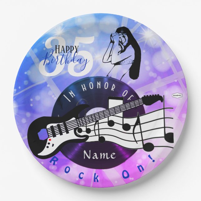 Gitarrist Birthday Theme Paper Plate HAMbWG Pappteller (Vorderseite)
