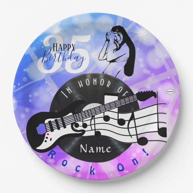 Gitarrist Birthday Theme Paper Plate HAMbWG Pappteller (Vorderseite)