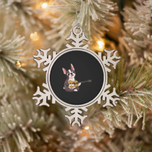 Gitarrist Frenchie Bulldog Schneeflocken Zinn-Ornament