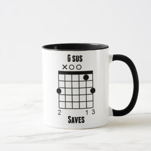 Gitarrist-Gitarren-Akkordlustiger G-Sus rettet Tasse