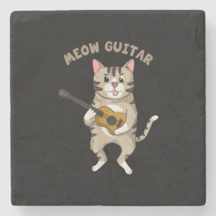 Gitarrist Meow Guitar Niedlich Cat Playing Gitarre Steinuntersetzer