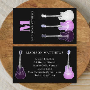 Gitarrist Musician Music Teacher Pink Black Visitenkarte