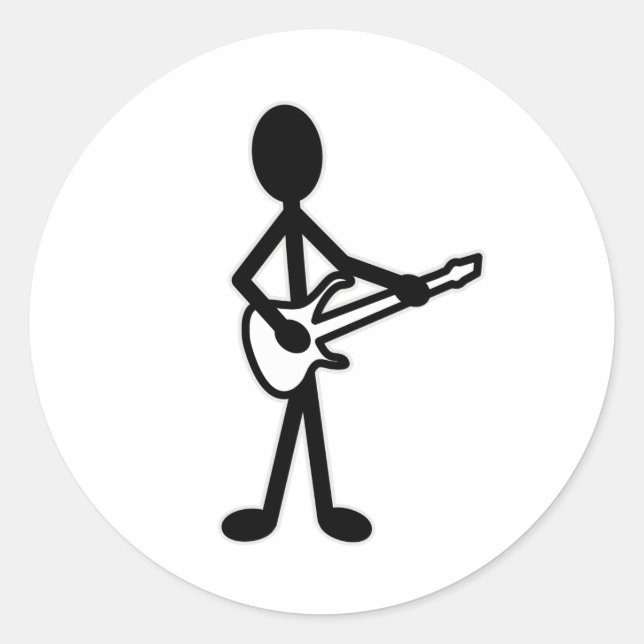 Gitarrist Strichmännchen Runder Aufkleber (Vorderseite)