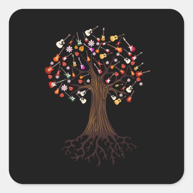 Gitarrist Tree Guitar Birthday Quadratischer Aufkleber (Vorderseite)